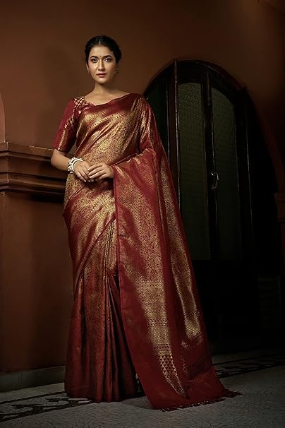 Art Silk Saree with Unstitched Blouse Piece - Zari - Image 2