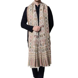 Pashtush mens Extra Fine Wool shawl, Ethnic design