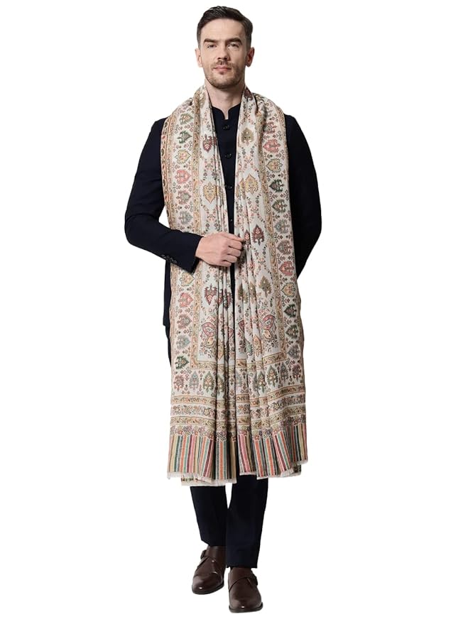 Pashtush mens Extra Fine Wool shawl, Ethnic design