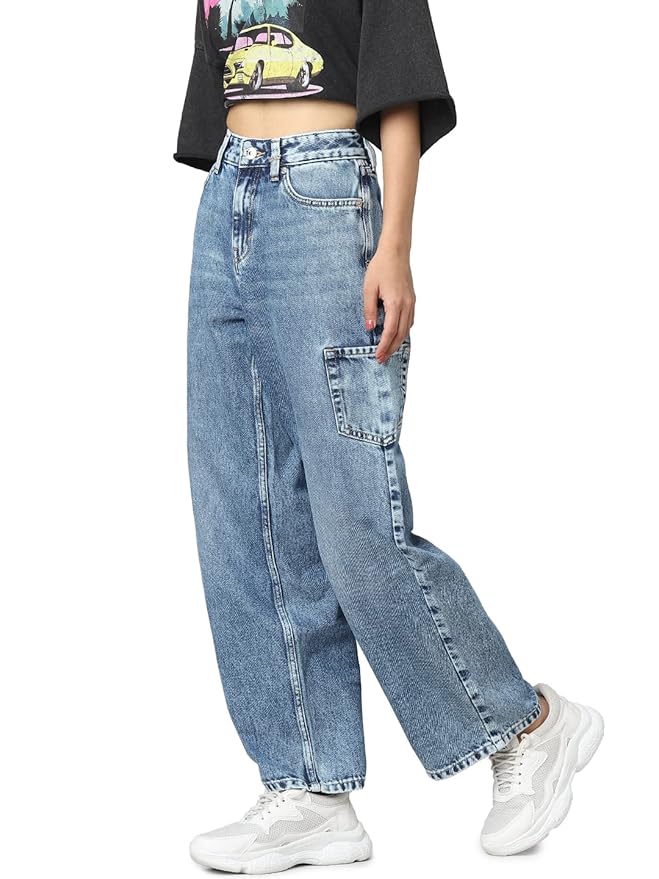 Women Straight Fit High-Rise Clean Look Light Fade Pure Cotton Jeans - Image 5