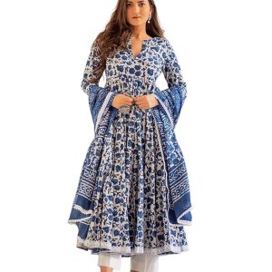 Women's Cotton Kurta with Palazzo & Dupatta Set