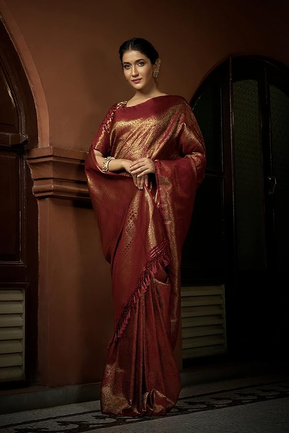 Art Silk Saree with Unstitched Blouse Piece - Zari - Image 3