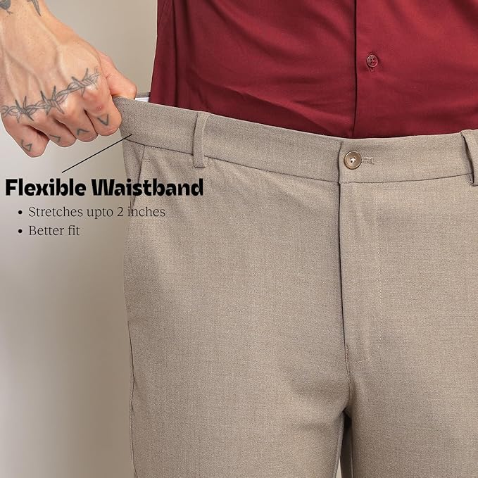 SUBTRACT Men 4 Way Stretch Wrinkle Free Slim Fit Formal Trouser with 2 inch Flexible Waistband | Men's Pants for Office or Party - Image 6